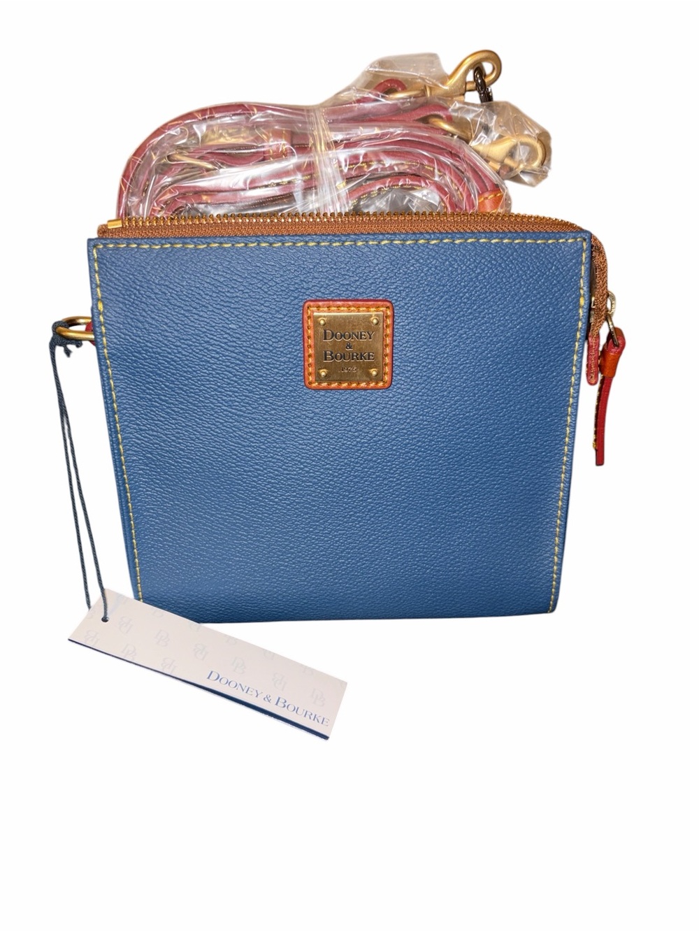 Dooney & Bourke Blue Denim Leather Crossbody with Tan Trim